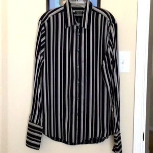 Long sleeves dress shirt in black and gray. Large size